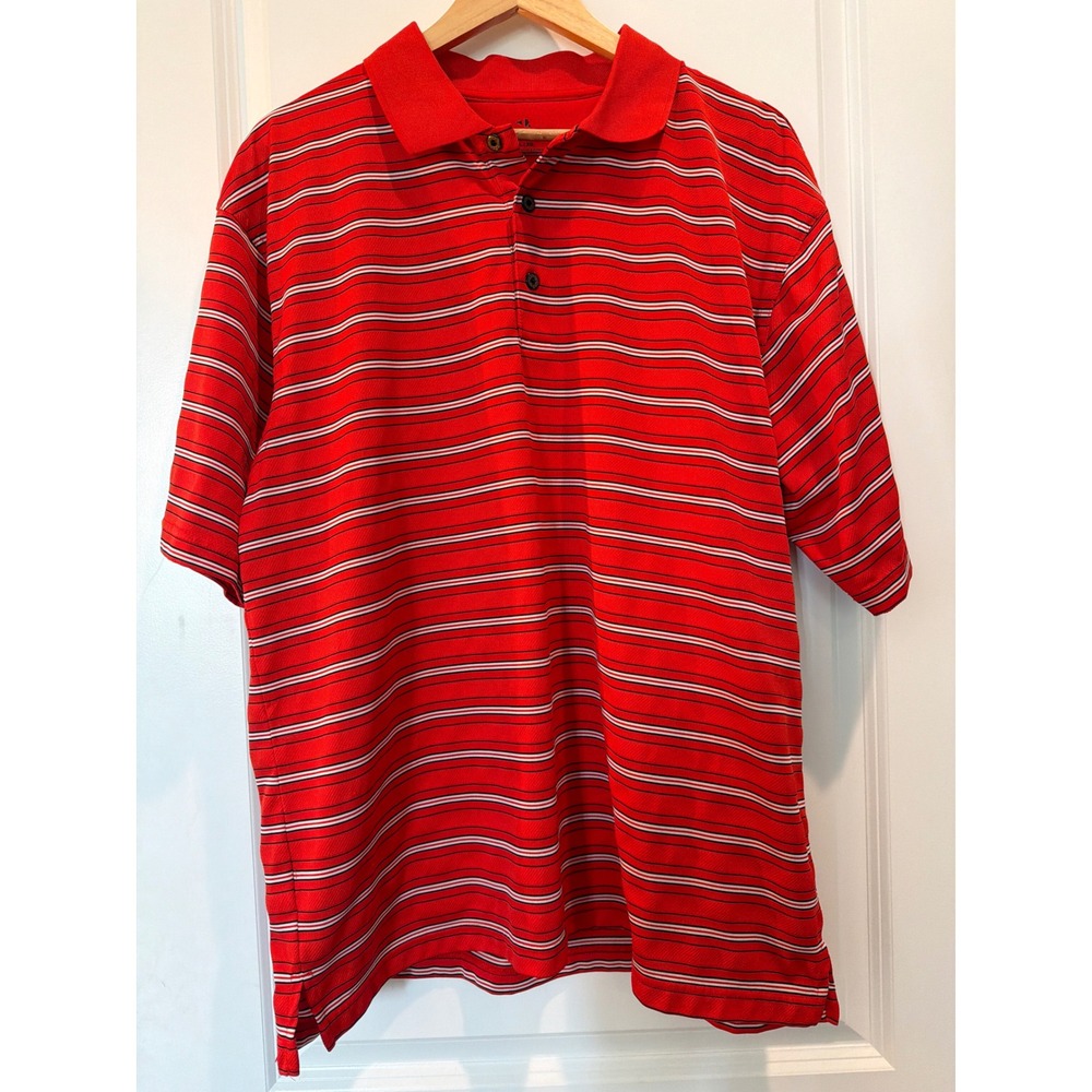 Grand Slam Golf Mens XL Polo Shirt Red Striped Short Sleeve Performance Top